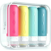 Travel Bottles for Toiletries, Tsa Approved Travel 3oz Size Containers with Clear Bag, BPA Free Leak Proof Travel Tubs Refillable Liquid Travel Accessories for Cometic Shampoo Lotion (4 Pack)