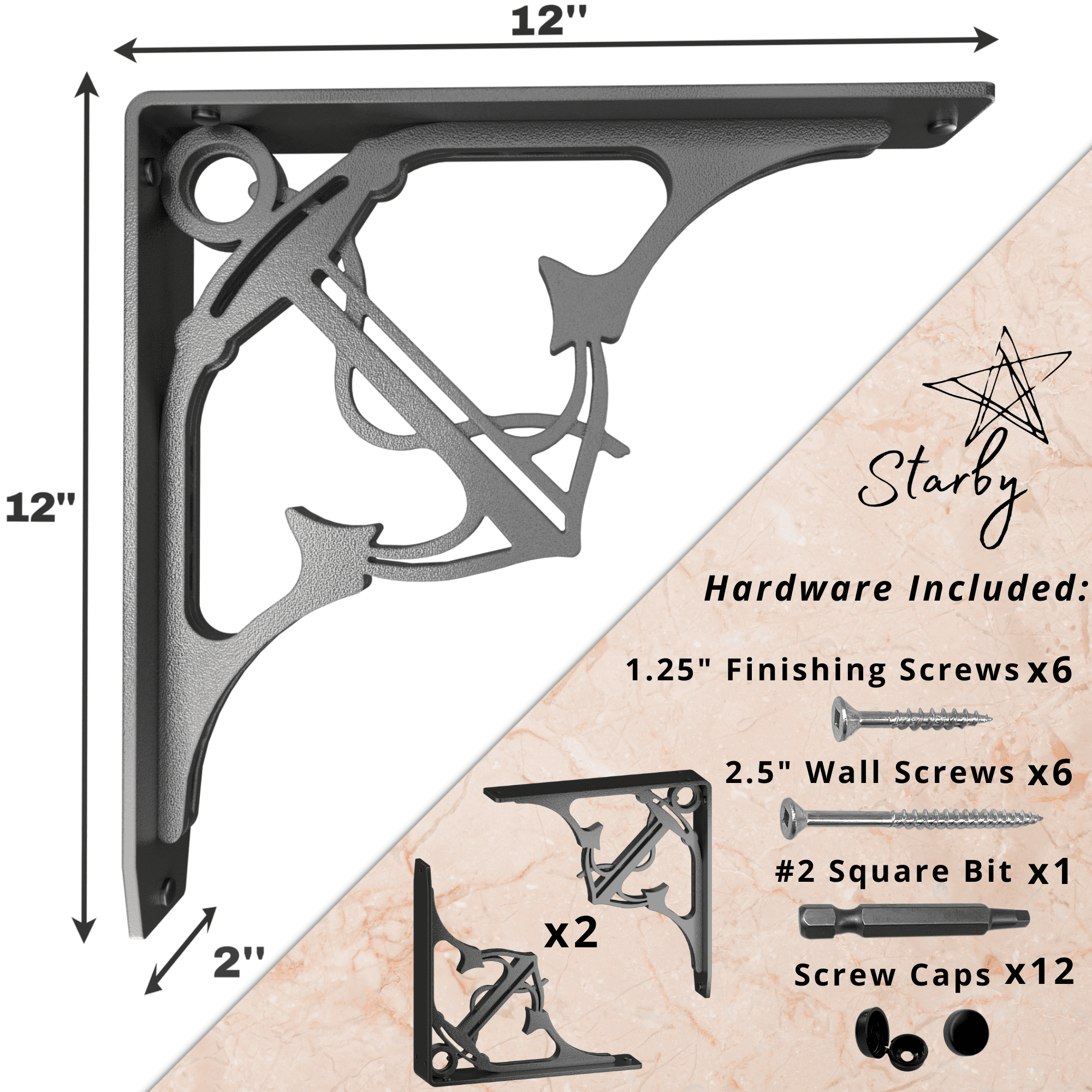 FOLLY HEAVY DUTY STEEL FIREPLACE MANTEL BRACKETS, FLOATING SHELF, COUNTERTOP SUPPORT - HAND WELDED - 12" x 12" x 2"