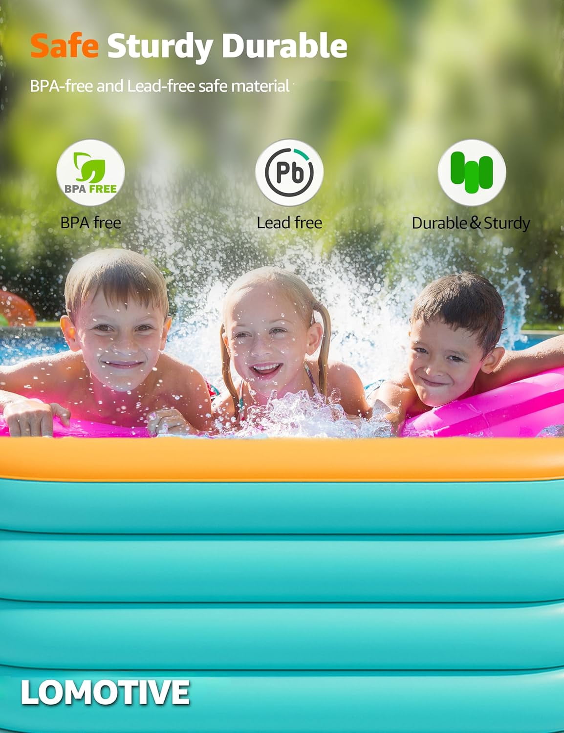 Inflatable Pool for Kids & Family, 4-Layer Thickened Blow Up Pool (Stronger Than 3-Layer), 0.32mm Heavy Duty PVC, Durable Swimming Pool for Adults, Kids & Pets Backyard Summer Blue