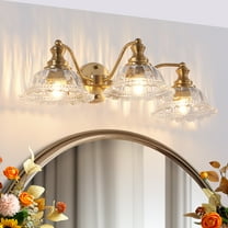 3-Light Bathroom Vanity Gold Light Fixtures, Farmhouse Vanity Lights for Bathroom with Flower Glass Shade Wall Lights 24.4in