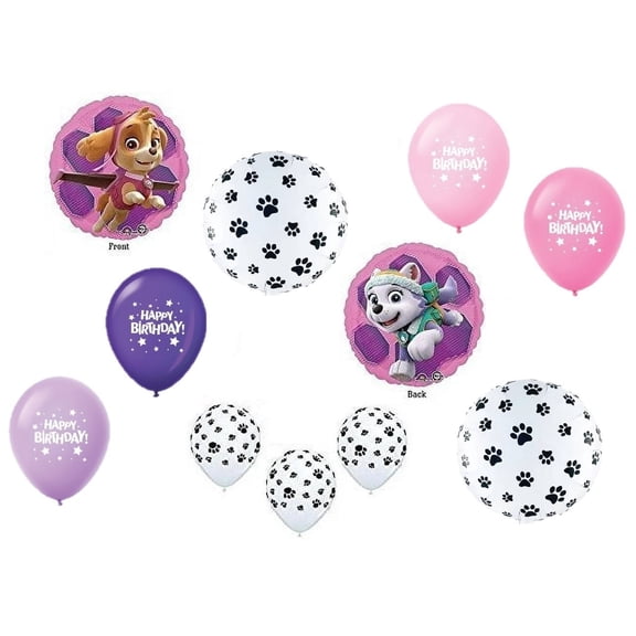 PAW PATROL Girl's Dog Skye Everest Pink 10 Piece Party Mylar & Latex Balloons Set