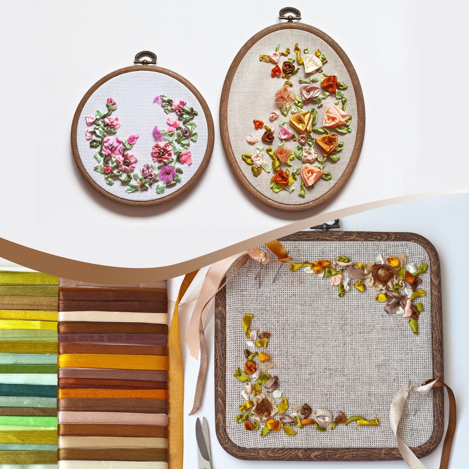 7inch Embroidery Hoop, 6pcs Cross Stitch Hoop Rubber Imitated Wood Circle Frame Ring for Embroidery Art Craft Sewing Ornaments Hanging Decoration