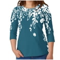 thumbnail image 5 of Women's Tops Long Sleeve Plus Size Under $10 Fashion Printed T-shirt 3/4 Sleeves Blouse Round Neck Casual, 5 of 6