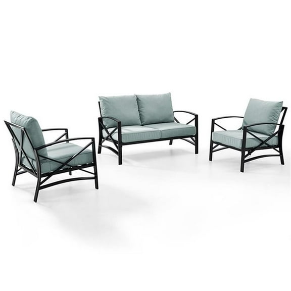 Afuera Living 3-Piece Metal/Fabric Sofa Set in Mist Green/Oil Rubbed Bronze