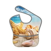 Bingfone Mess-Proof Baby Bib - Waterproof Bib For Baby Boy Or Girl With Food Catcher Pocket, Unisex-Beach Starfish Shell
