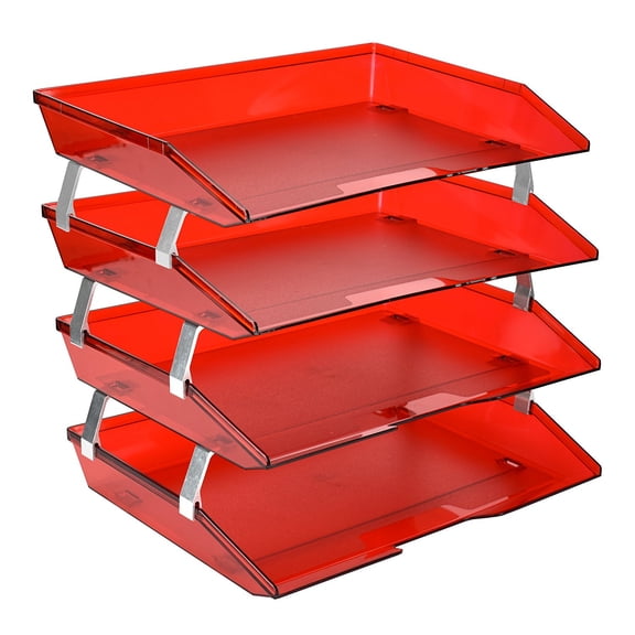 acdanc Facility 4 Tier Letter Tray Side Load Plastic Desktop File Organizer (Clear Red Color)