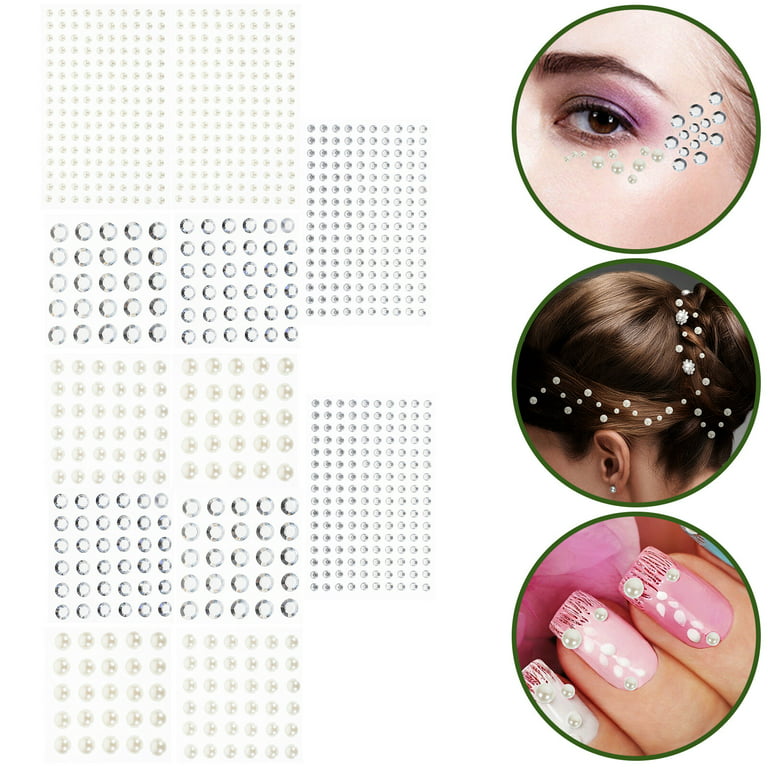Vodolo Hair Jewels,2472 Pcs Hair Gems,Hair Diamonds,Hair Pearls Stick  On,Bling Stickers Rhinestone Self Adhesive for Crafts,Face,Makeup,Eye,Nail