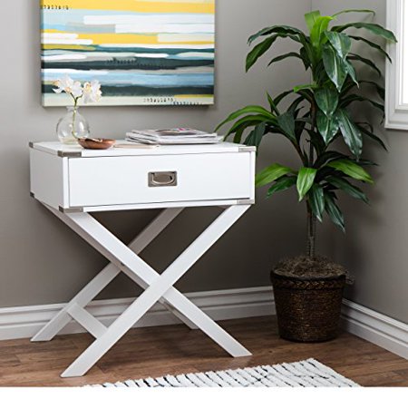 Modhaus Living Modern Wood Accent X Base Nightstand Campaign Sofa Table Rectangle Shaped With Storage Drawer Includes Pen White Walmart Com Walmart Com