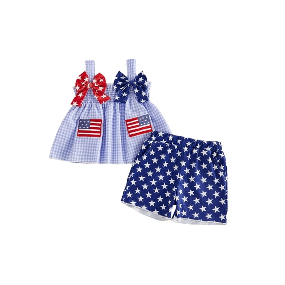 Loicainy Baby Toddler Girl 4th of July Clothes 3 6 12 18 24 Months 2T 3T Sleeveless Flag Patch Plaid Tank Tops Shorts Outfits Set