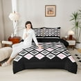 thumbnail image 4 of Castle Fairy Minimalist Checkered Twin Comforter Sets,Black Pink Grey Bedding Set, 4 of 8