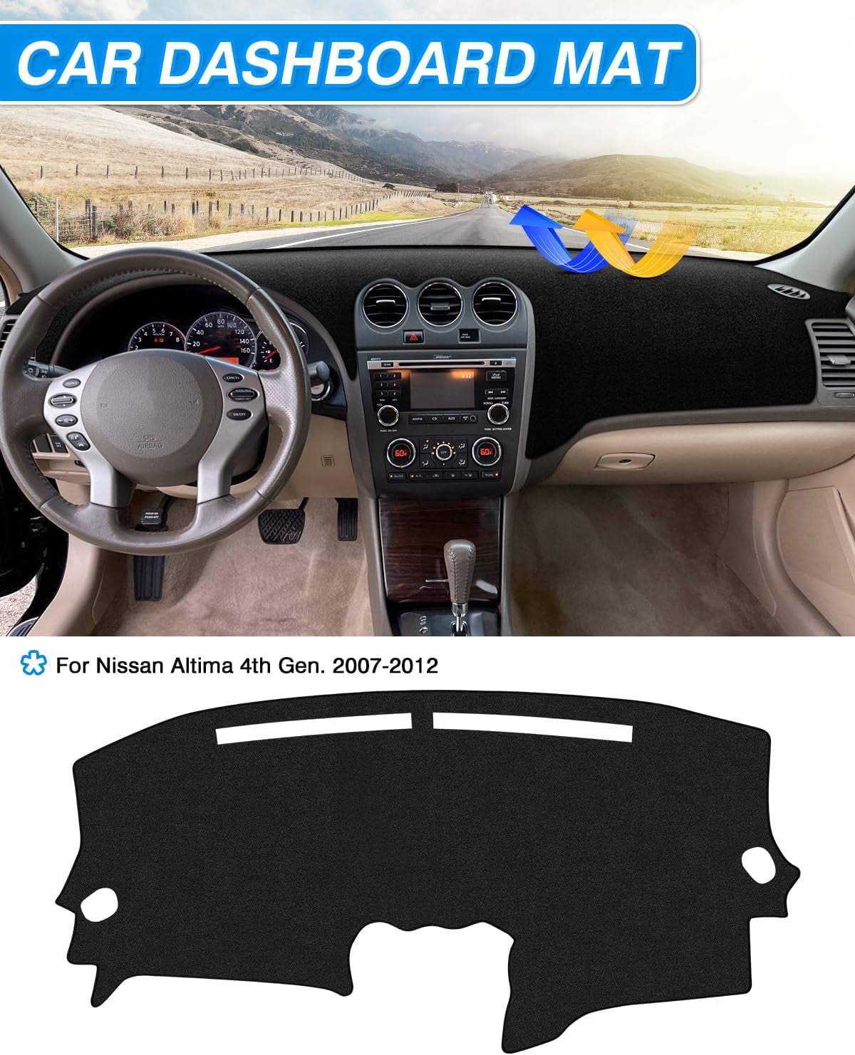 Canvcle Dash Cover Compatible with Nissan Altima 2007 2008 2009 2010 2011 2012 Accessories Dashboard Cover Mat Non-Slip Carpet Sunshield Glare UV Rays Protector