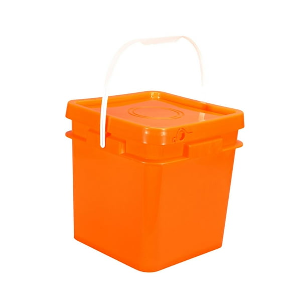 Cubo cuadrado resistente, versátil, con tapa, práctico, ligero y con asa. Naranja