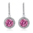 thumbnail image 2 of Gem Stone King 925 Sterling Silver Pink Moissanite Dangle Earrings for Women (9.02 Cttw, Round 10MM), 2 of 3