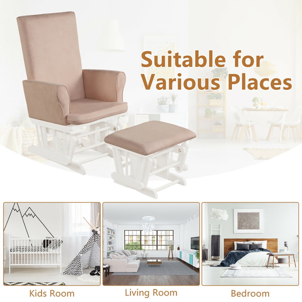 Finihen Glider and Ottoman Cushion Set, Wooden Rocking Nursery Chair, Baby Nursery Relax Rocker Rocking Chair Glider and Ottoman Cushion Set, for Napping, Nursing, Reading, Pink Finihen Glider and Ottoman Cushion Set, Wooden Rocking Nursery Chair, Baby Nursery Relax Rocker Rocking Chair Glider and Ottoman Cushion Set, for Napping, Nursing, Reading, Pink
