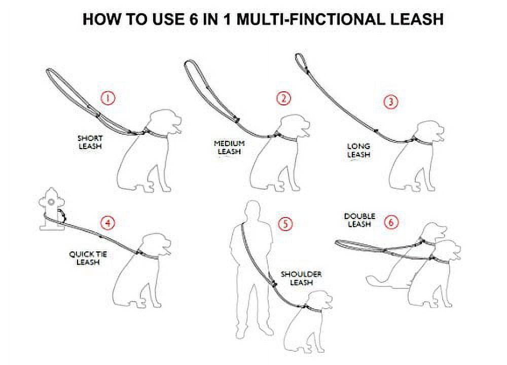 White 6 Way Euro Leather Dog Leash, Adjustable Lead 49"-94" Long, 1/2" Wide (12 mm) for Medium Dogs
