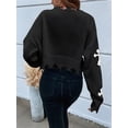 thumbnail image 6 of Women'S Gothic Graphic V Neck Sweater Distressed Raw Hem Pullover Y2k Going Out Knit Top Black XL, 6 of 8