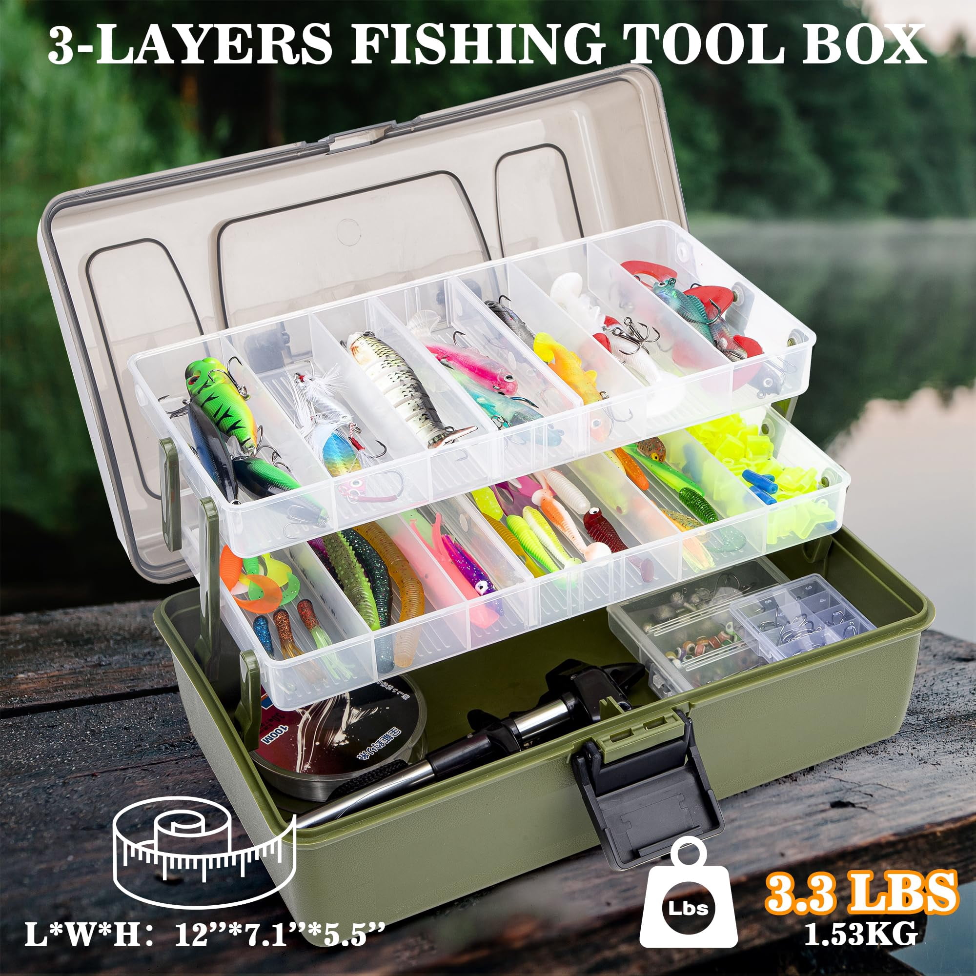 3 Layers Fishing Tackle Box With Included  475 Lures Kit Include Crankbaits Weights Hooks And Other Accessories Lure Bait Gear Gift For Men