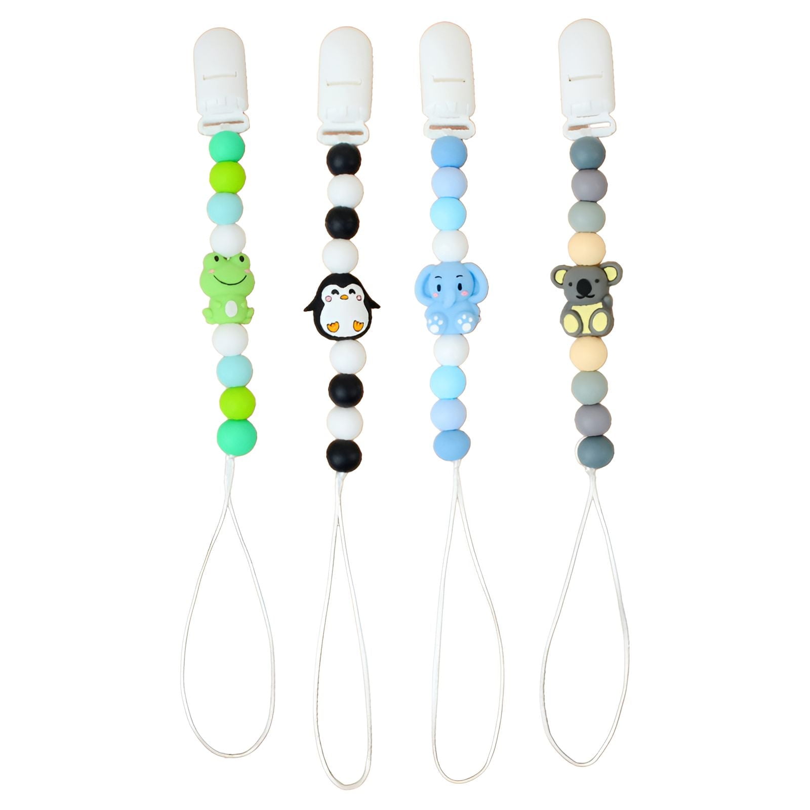 XIRQI 4Pcs Pacifier Clip,Anti-Drop Chain Design Pacifier Holder,Comfortable and Safe Material Binky Clips