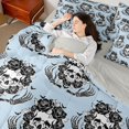 thumbnail image 3 of Manfei Gothic Skull Rose 7-Piece Twin Bedding, Halloween Spooky Flying Bat Bedding Comforter Set, Light Blue Black,Grey Reversible, 3 of 7