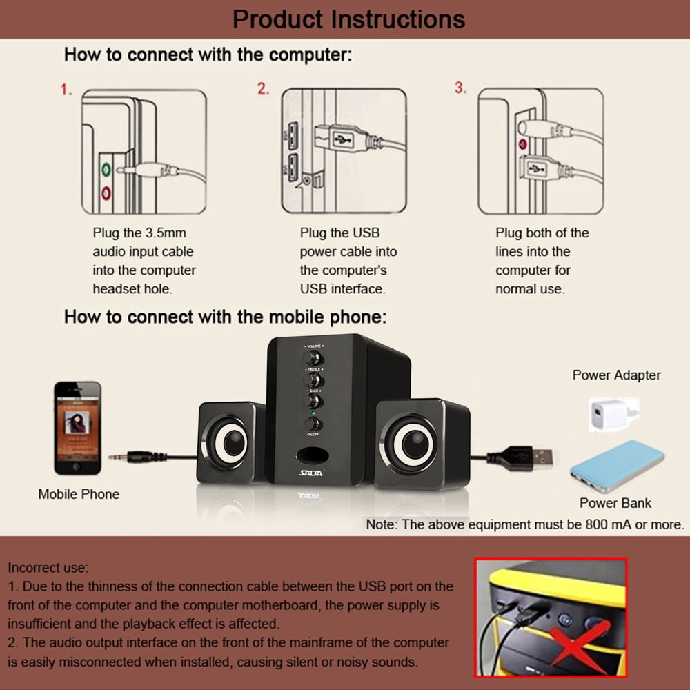 D-202 USB Wired Combination Speakers Computer Speakers Bass Stereo Music Player Subwoofer Sound Box for Desktop Laptop Notebook Tablet PC Smart Phone