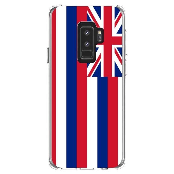 DistinctInk Clear Shockproof Hybrid Case for Samsung Galaxy S9  PLUS (6.2" Screen) - TPU Bumper, Acrylic Back, Tempered Glass Screen Protector - Hawaii State Flag - US State Flag