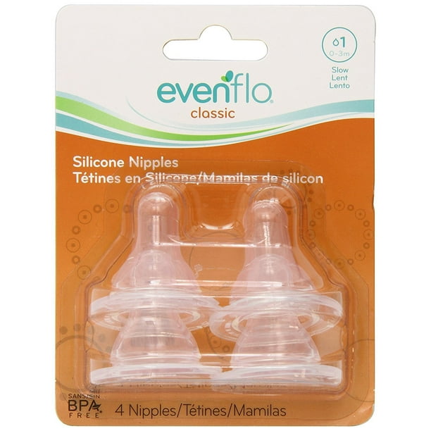 Evenflo Classic Nipples, Slow Flow 03 months pack of 4