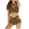 thumbnail image 6 of Jjayotai Womens High Waisted Bikini Sets Clearance, Sexy Halter Push Up Two Piece Swimsuits, Criss Cross High Cut Bathing Suits Coffee XL, 6 of 7