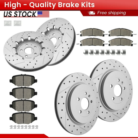 ACB ZONE Front Rear Brake Kits for Ford Explorer Flex Taurus Lincoln MKS MKT, Drilled Slotted Disc Brake Rotors and Ceramic Brake Pads