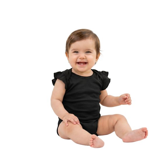 Infant Flutter Sleeve Baby Rib Bodysuit, Black , 6M