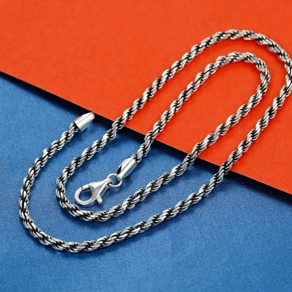 HOOUN Solid 925 Silver Chain Men 2.5mm Twist Rope Necklace 11-12g/23.6inch