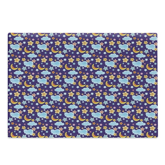 Nursery Cutting Board, Sleeping Theme with Crescent Moon Stars Night Sky Clouds Childish Cartoon, Decorative Tempered Glass Cutting and Serving Board, in 3 Sizes, by Ambesonne