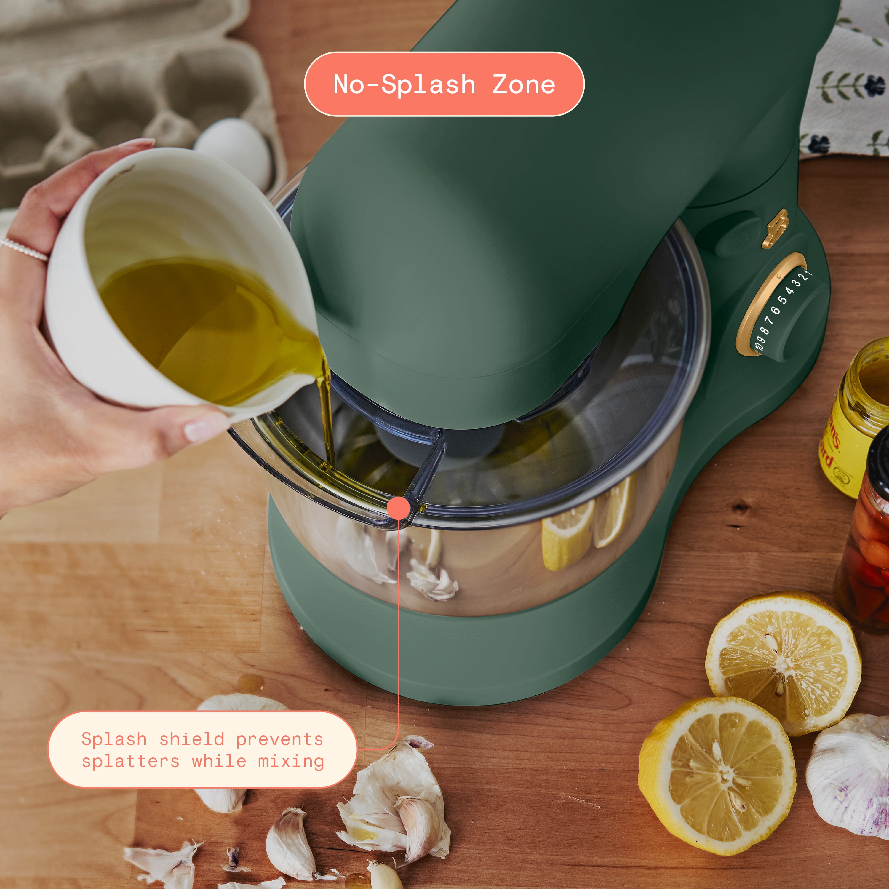 Beautiful 3.5 Qt Stand Mixer with Flat Beater, Dough Hook, Balloon Whisk, Thyme Green by Drew Barrymore