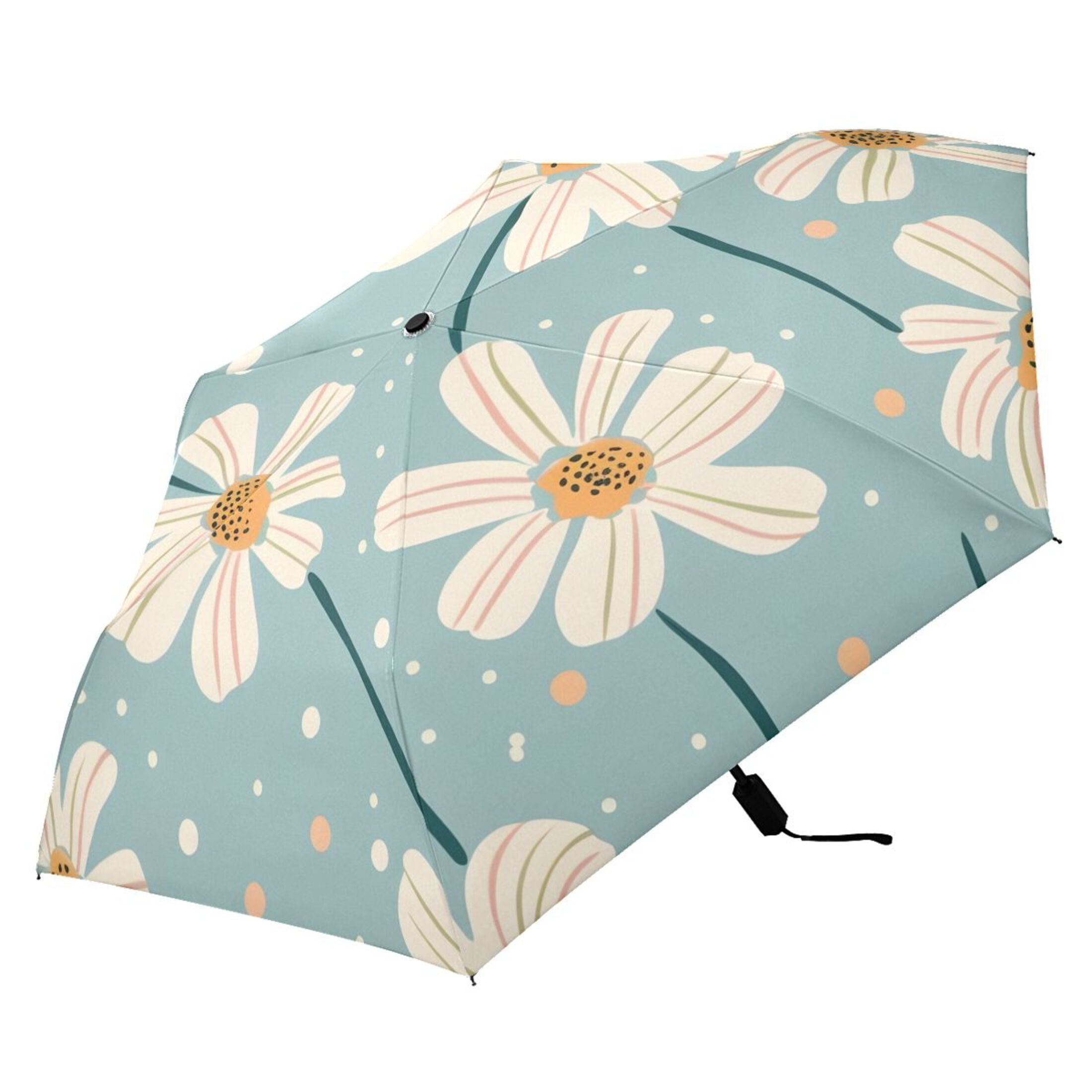 Daisy Chrysanthemum Flower Compact Sun Umbrella Windproof Travel Umbrellas for Rain Strong Portable UV Protection