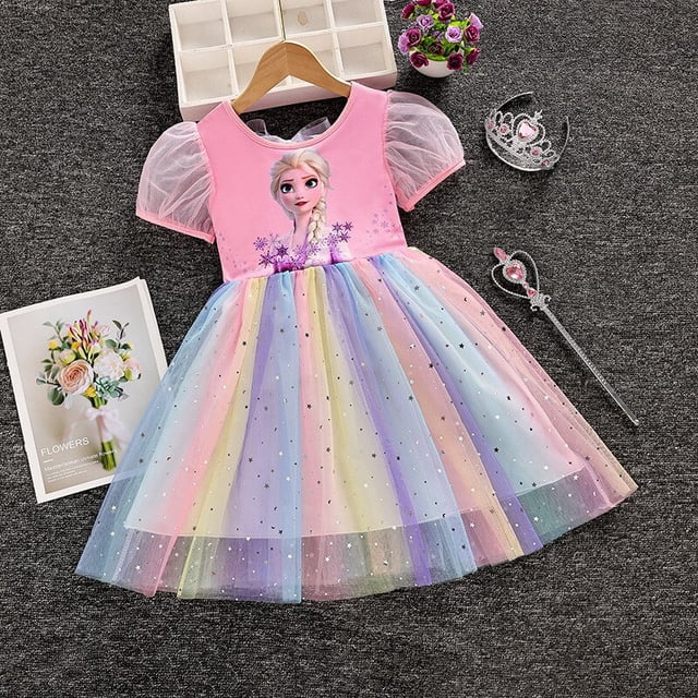 Vestidos de princesa para niñas con mangas voladoras Ropa para niños Frozen Elsa Vestidos de fiesta para bebés Niños Rh Vestido de verano zhangmengya unisex