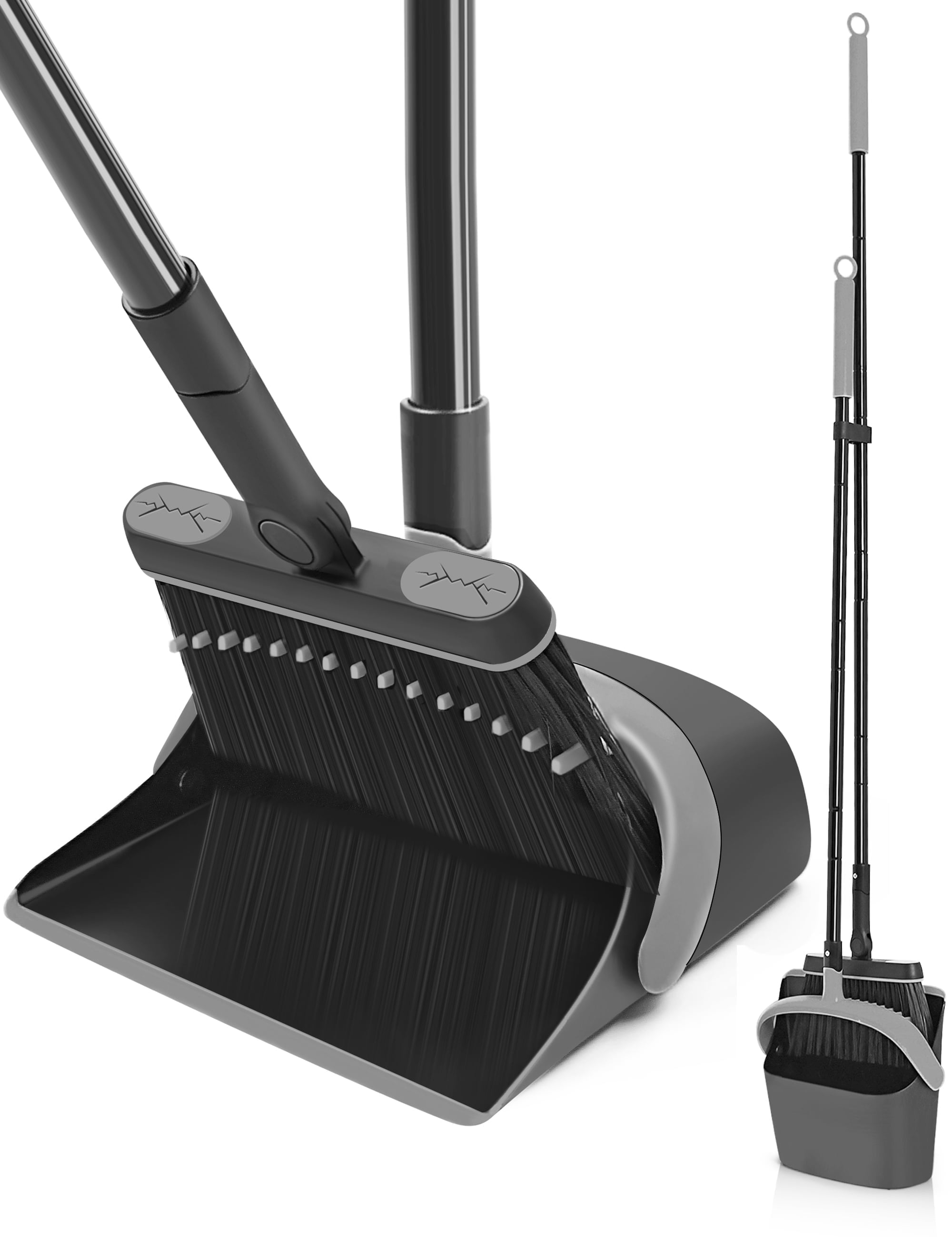 JEHONN, 54 inches Long Handle Broom and Dustpan Set, Black Orange
