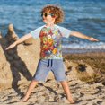 thumbnail image 3 of FORMRS Boys Rash Guard with Short Sleeves UPF 50+ Swim Shirts Sizes 3-12T, Purple Floral Tomatoes, 3 of 6