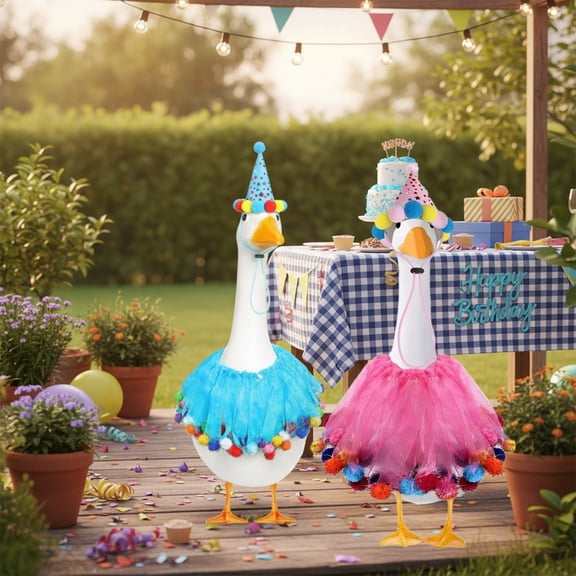 Porch Goose Outfits,Happy Birthday Party Outfits Set Pet Costume Goose Standing Or Sitting Dog Outfits For Outdoor Garden Yard Holiday Decor Goose Accessories