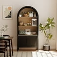 thumbnail image 5 of MINESTIA 66.7" Tall Arched Bookshelf, Modern Wood 4 Tiers Arch Cabinet Bookcase with 3 Open Shelves & Enclosed Storage, Black & Natural Wood, 5 of 13
