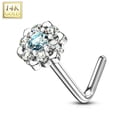 thumbnail image 4 of Nose Ring L-Bend with Prong CZ Gem Paved Outer Circle 6 Point Flower 14kt GD 20g, 4 of 8