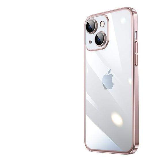 Allytech Case Compatible With iPhone 13 Pro, 6.1 in, Frame Colored Lens Protection Collision Corner, Crystal Clear Electroplating Transparent PC Hard Shell Phone Case, Pink