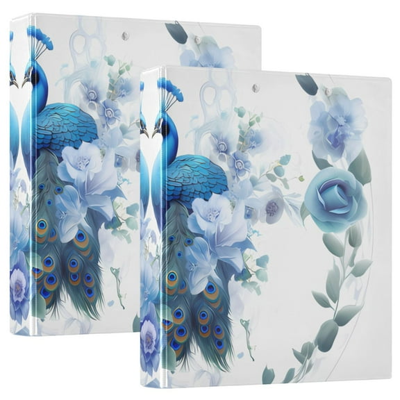 Peacocks Roses Flowers Leaves Floral 3 Ring Binders 1.5 inch Hardcover File Folders with Interior Pockets A4 Size Organizer for School Office Hospital Set of 2