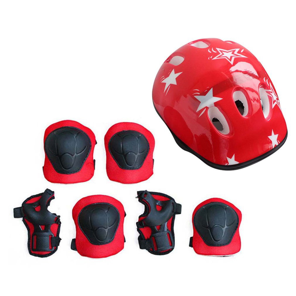 7Pcs Elbow Wrist Knee Pads and Helmet For Kids Skate Cycling Bike Safety Caps 