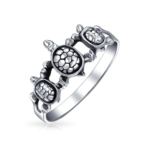 Bling Jewelry Womens Nautical Sea Turtle Silver Ring for Best Friends Oxidized Sterling Band