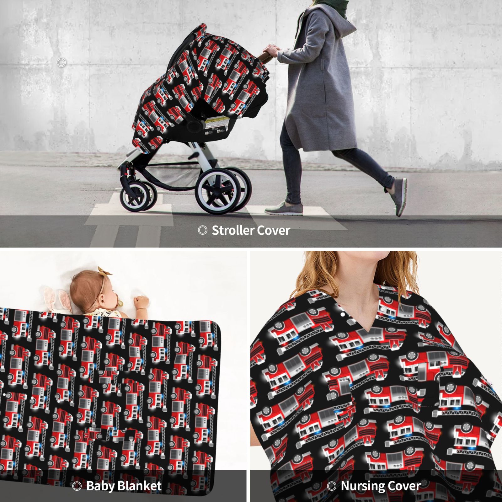 Car Seat Cover Baby - Fire and Rescue Truck Breathable Infant Car Seat Cover for Baby Carseat, Lightweight Comfort Baby Essentials Must Haves Newborn Stuff for Girl Boy
