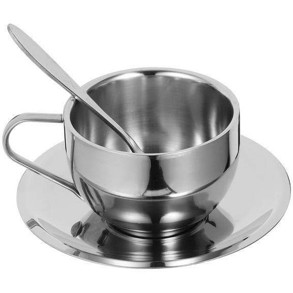 1 Set Stainless Steel Coffee Cup Coffee Mug Espresso Cup Water Tea Mug with Spoon Saucer