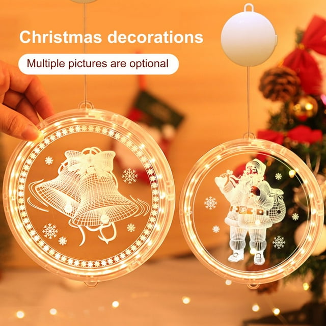 Christmas Hanging Light Bell Snowman Acrylic Snowflake Santa Claus 3D Lamp for Window
