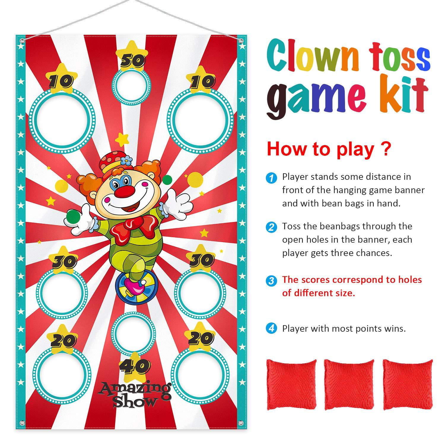 Details about   Outus Carnival Toss Games Clown Banner with 3 Bean Bags Circus Bean Bag Toss ...