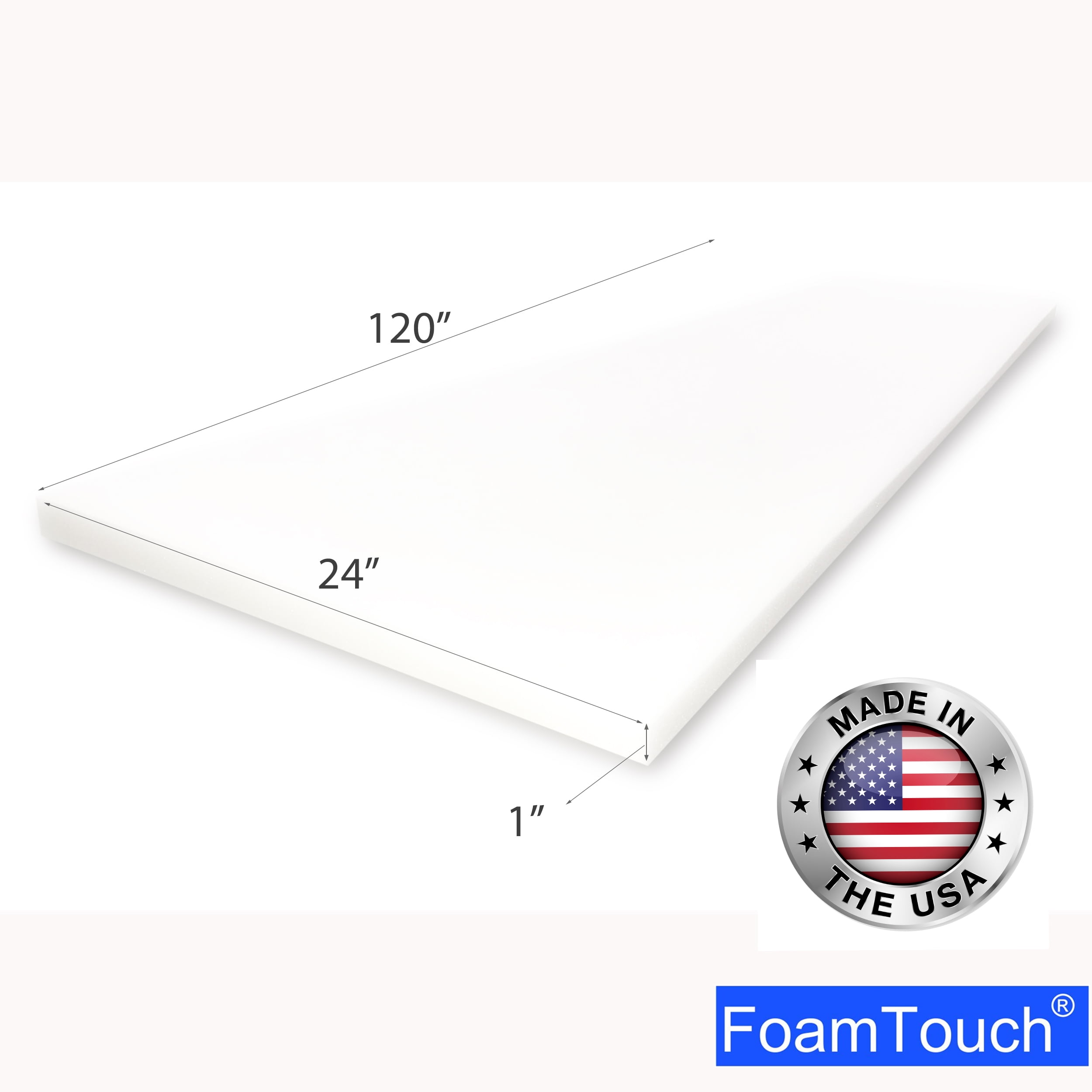 FoamTouch Upholstery Foam Cushion High Density 1'' Height x 24'' Width x 120'' Length