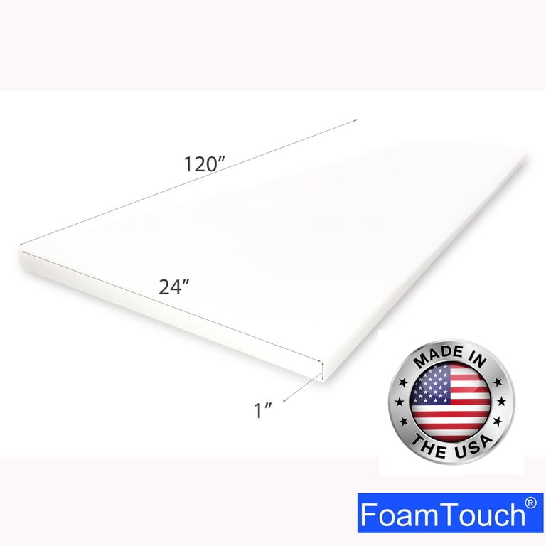 FoamTouch Upholstery Foam Sheet - 4" X 24" X 88", High Density, 44 Lb Compression (ILD), White