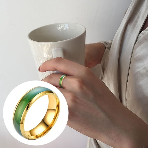 Anillo de pareja con esmalte sensible a la temperatura, de moda, que cambia de color, anillo de plata de 6 mm.